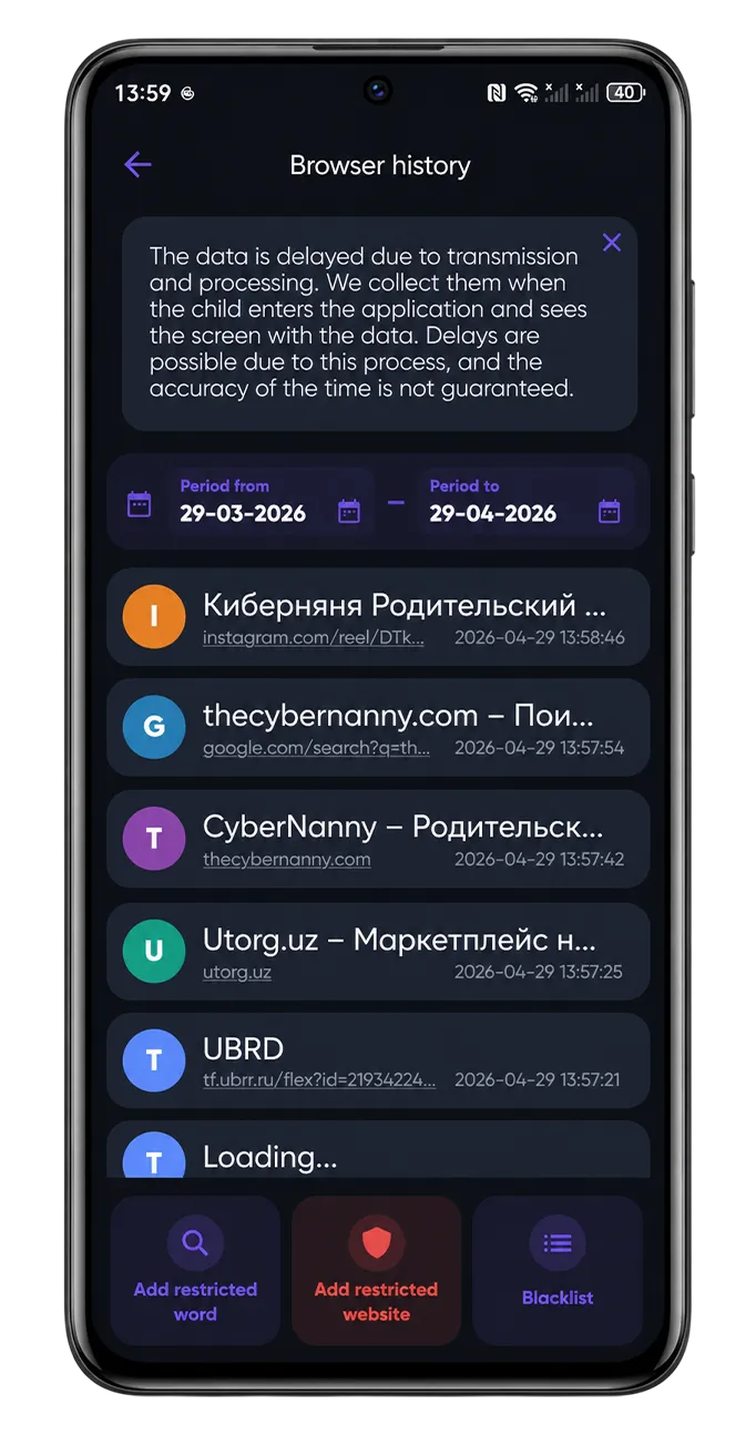 Історія + чорний список сайтів